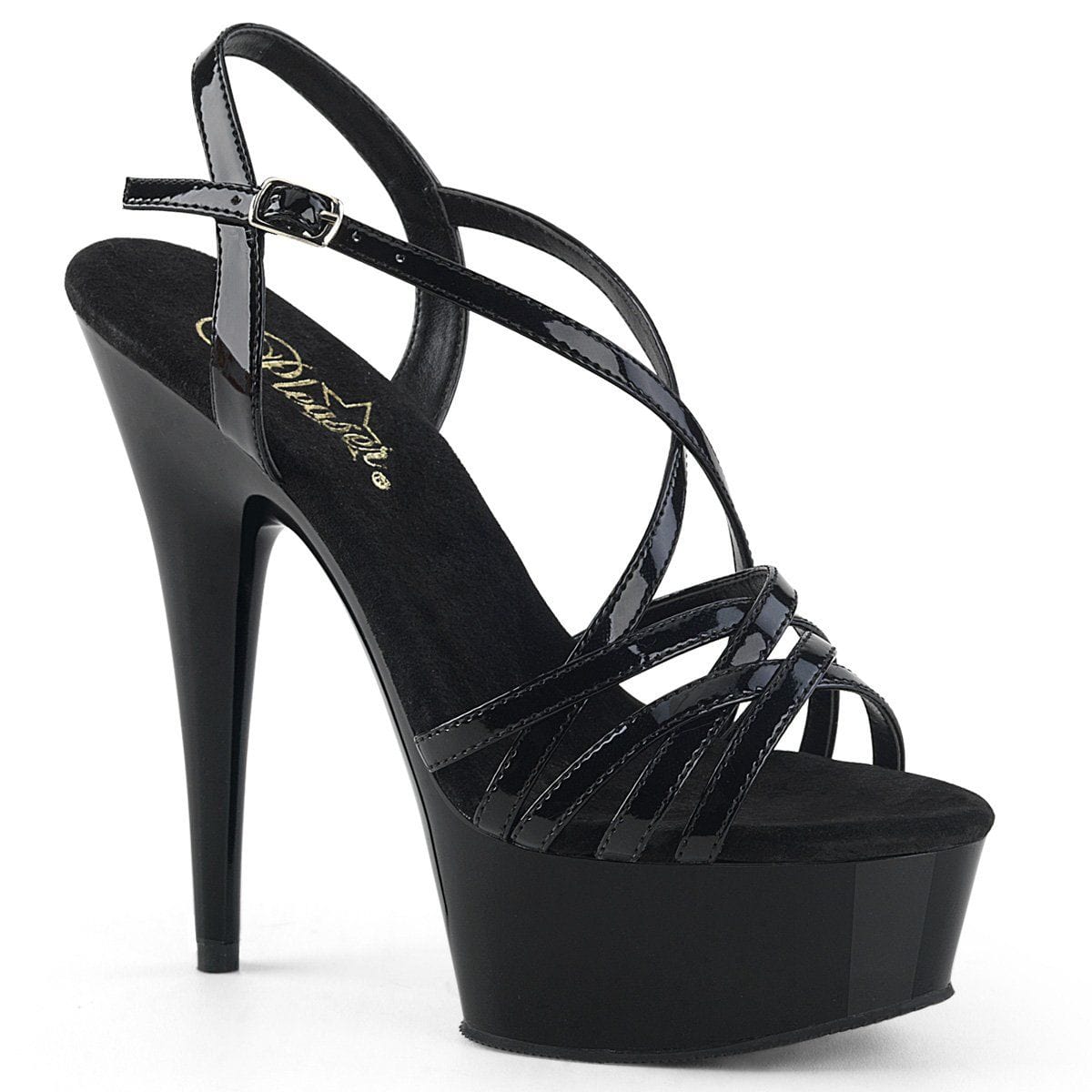 DELIGHT-613 Black Patent Platform Sandal Pleaser