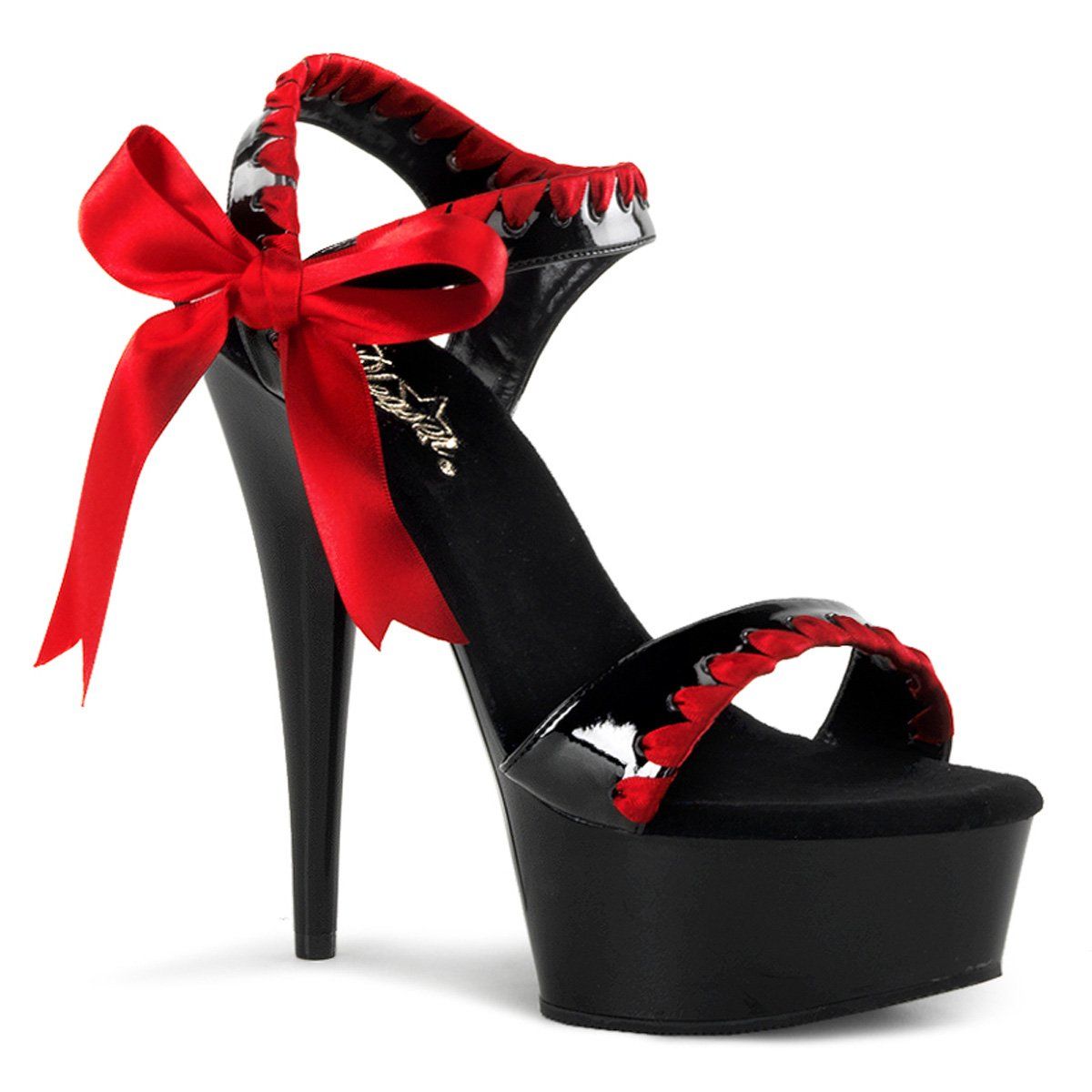 DELIGHT-615 Black-Red/Black Platform Sandal Pleaser