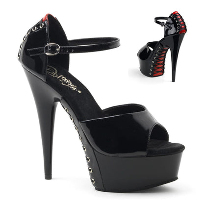 DELIGHT-660FH Black-Red Patent/Black Platform Sandal Pleaser
