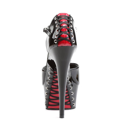 DELIGHT-660FH Black-Red Patent/Black Platform Sandal Pleaser