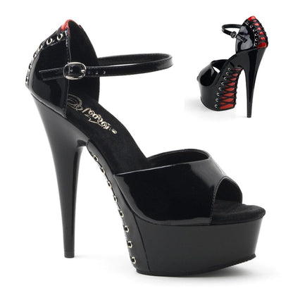 DELIGHT-660FH Black-Red Patent/Black Platform Sandal Pleaser