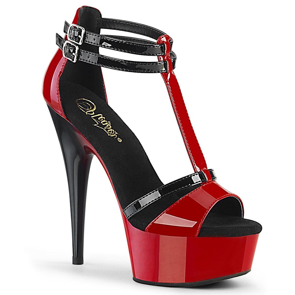 DELIGHT-663 Red-Black Patent/Red-Black Platform Sandal Pleaser