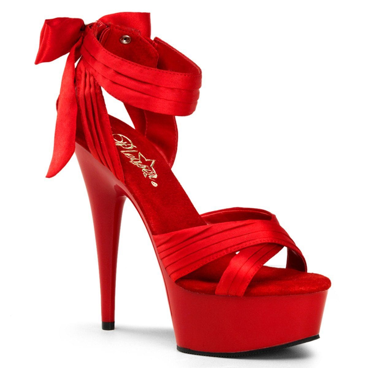 DELIGHT-668 Red Satin/Red Platform Sandal Pleaser
