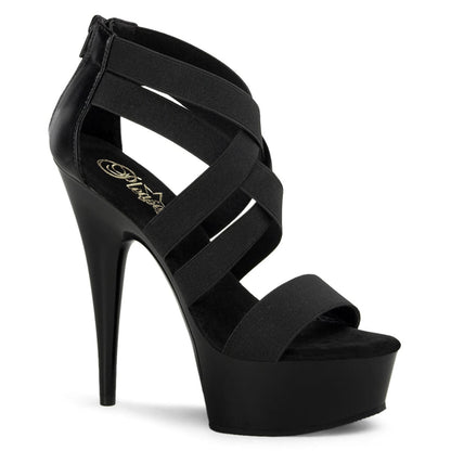 DELIGHT-669 Black Elasticated Band/Black Platform Sandal Pleaser