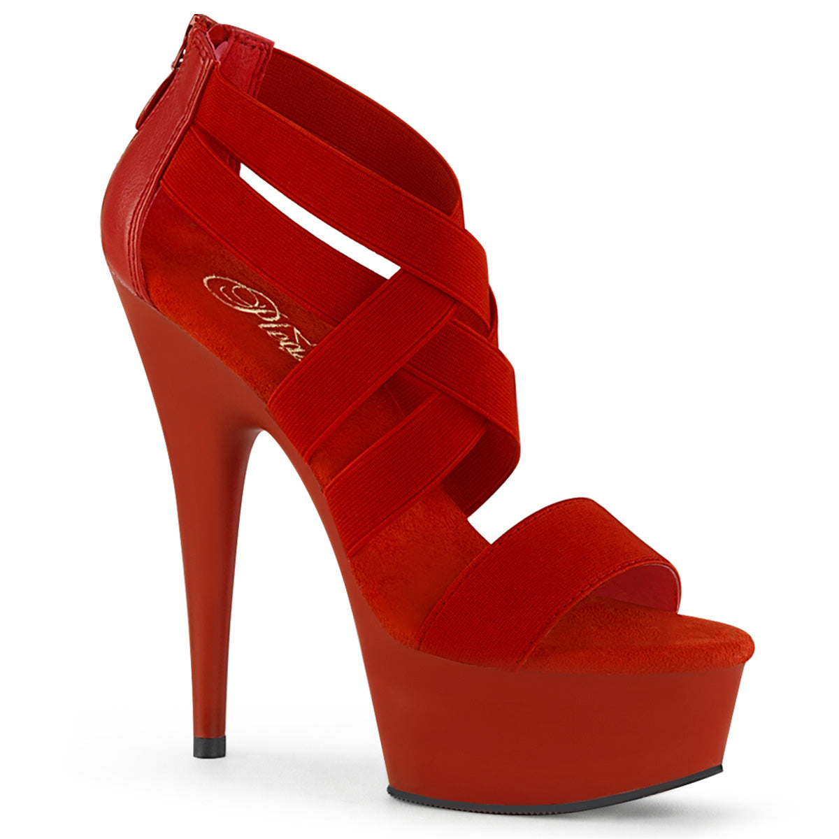 DELIGHT-669 Red Elastic Band-Faux Leather/Red Matte Platform Sandal Pleaser