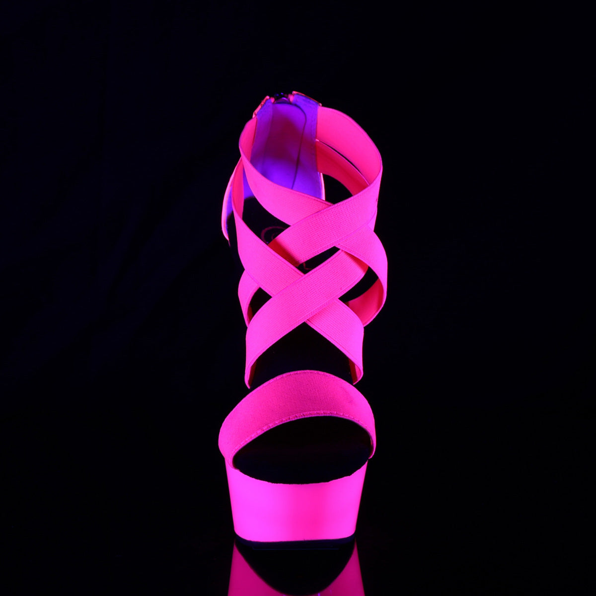 DELIGHT-669UV Neon Hot Pink Elastic Band-Patent/Neon HotP Platform Sandal Pleaser