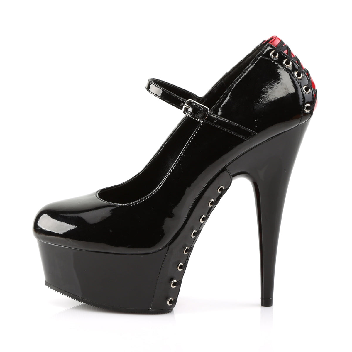 DELIGHT-687FH Black-Red Patent/Black Mary Janes Pleaser