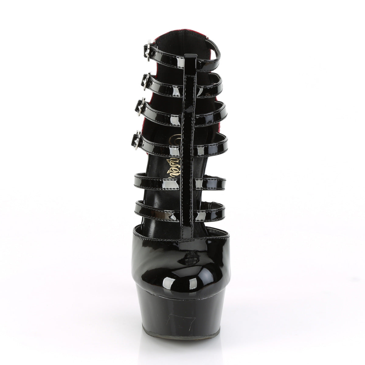 DELIGHT-695 Black-Red Patent/Black Boot Pleaser