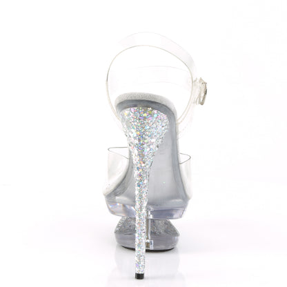 ECLIPSE-608GT Clear/Silver Multi Glitter-Clear Platform Sandal Pleaser