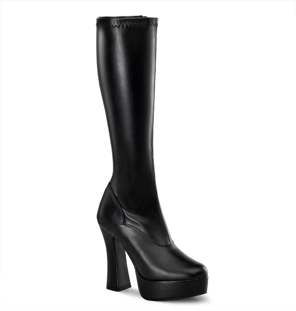 ELECTRA-2000Z Black Stretch Faux Leather Knee Boot Pleaser