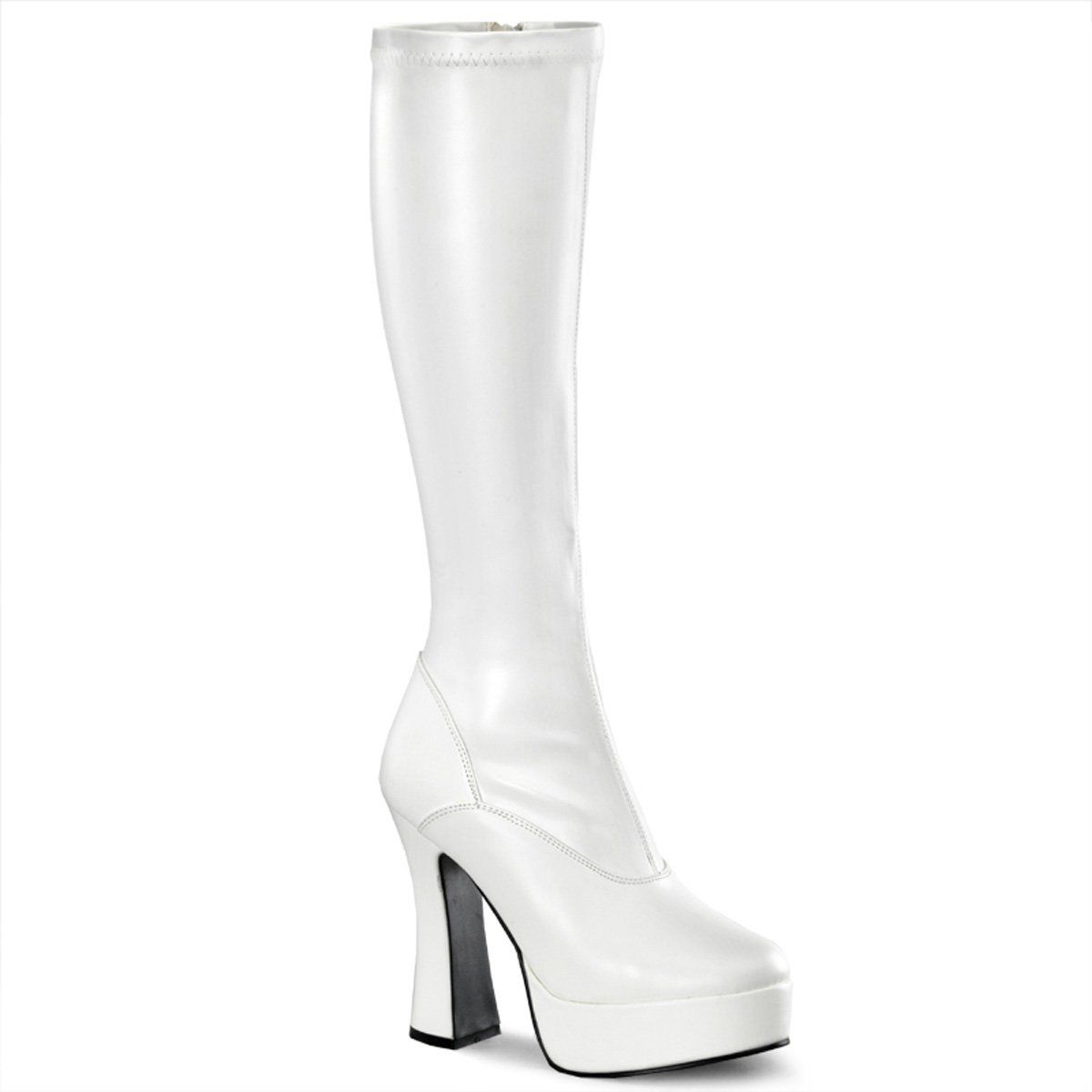 ELECTRA-2000Z White Stretch Faux Leather Knee Boot Pleaser