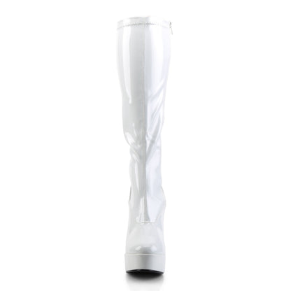 ELECTRA-2000Z White Stretch Patent Knee Boot Pleaser