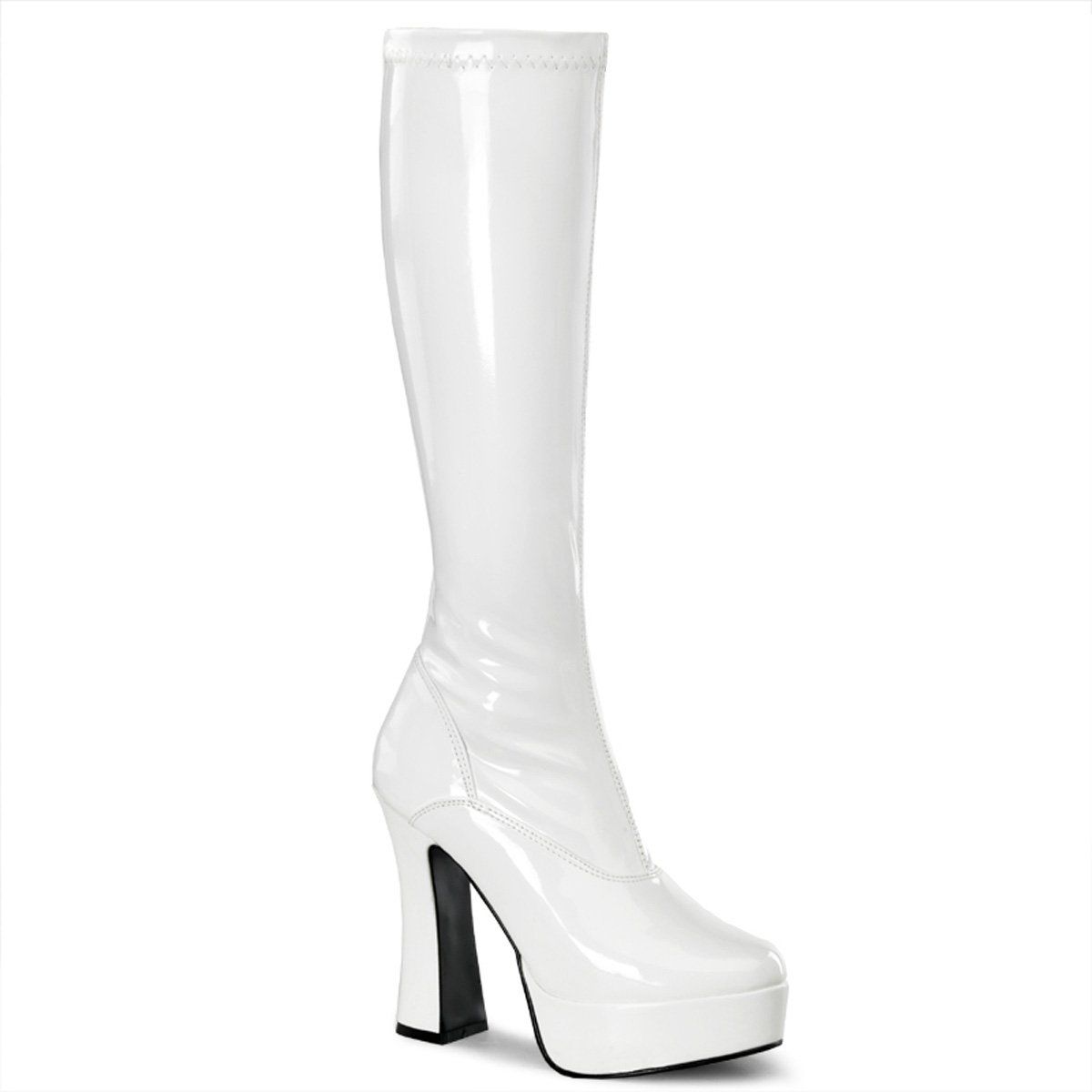 ELECTRA-2000Z White Stretch Patent Knee Boot Pleaser