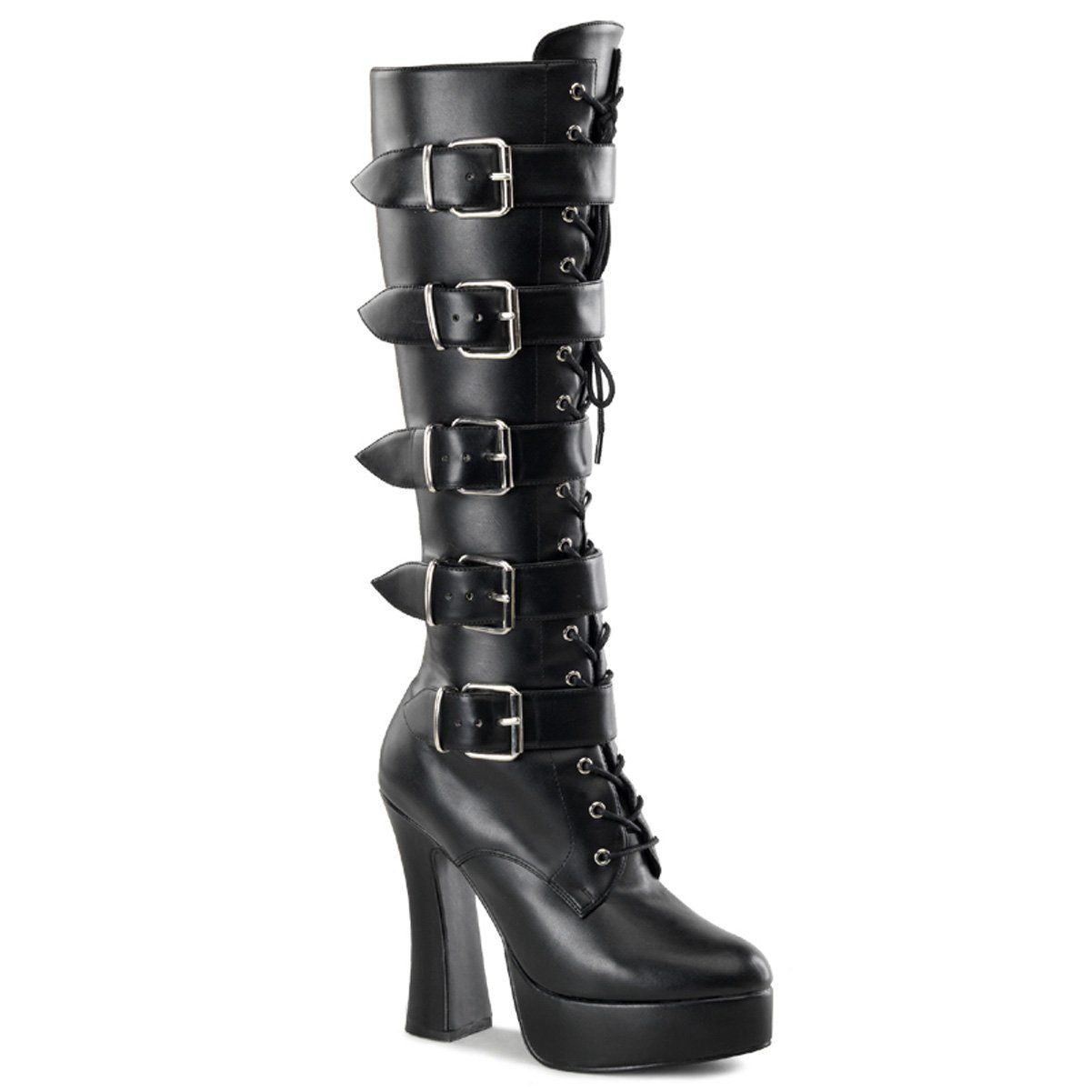 ELECTRA-2042 Black Faux Leather Knee Boot Pleaser