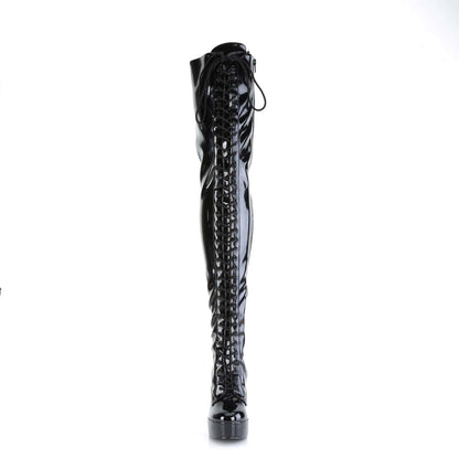 ELECTRA-3023 Black Stretch Patent Thigh Boot Pleaser