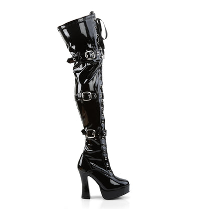 ELECTRA-3028 Black Stretch Patent Thigh Boot Pleaser