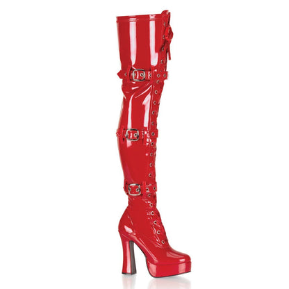 ELECTRA-3028 Red Stretch Patent Thigh Boot Pleaser