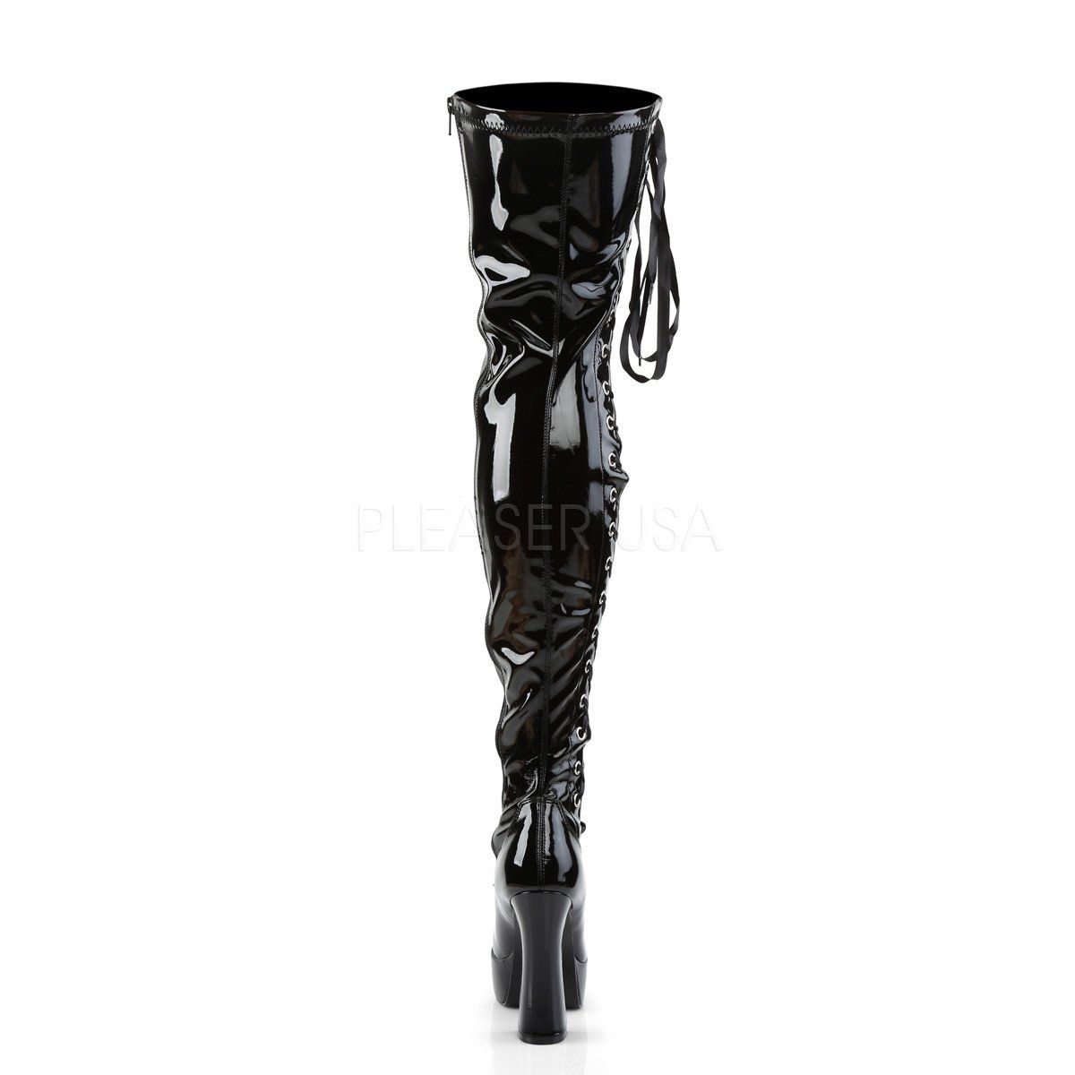 ELECTRA-3050 Black Stretch Patent Thigh Boot Pleaser