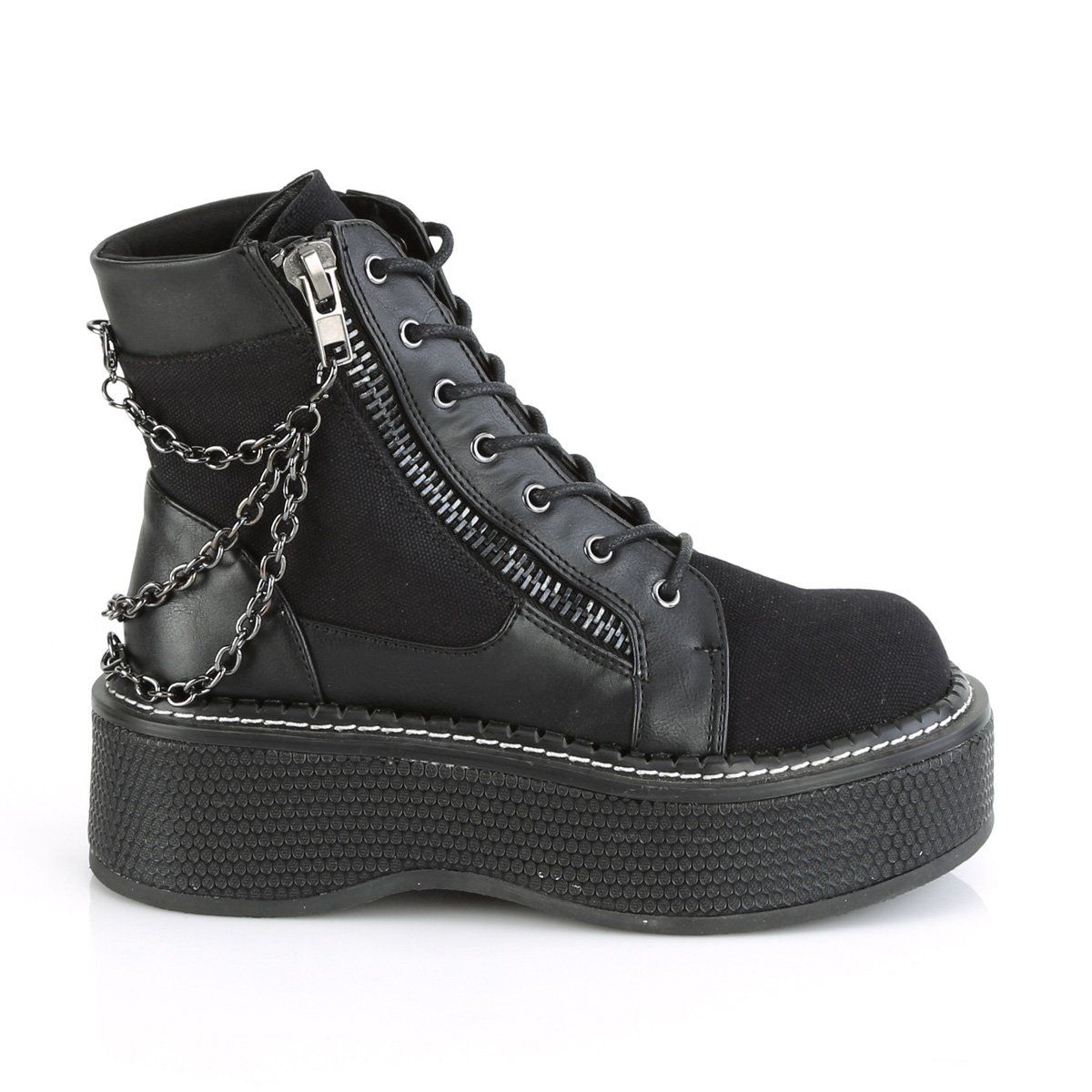 EMILY-114 Black Canvas-Vegan Leather Lace-Up Boot Demonia