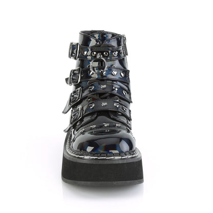 EMILY-315 Black Hologram Vegan Leather Ankle Boot Demonia