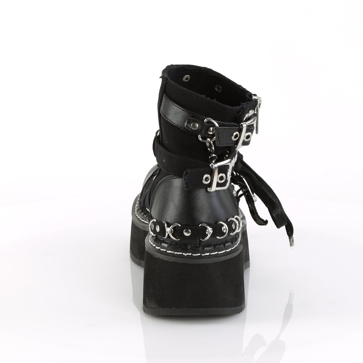 EMILY-317 Black Canvas-Vegan Leather Ankle Boot Demonia