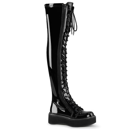 EMILY-375 Black Patent Thigh Boot Demonia