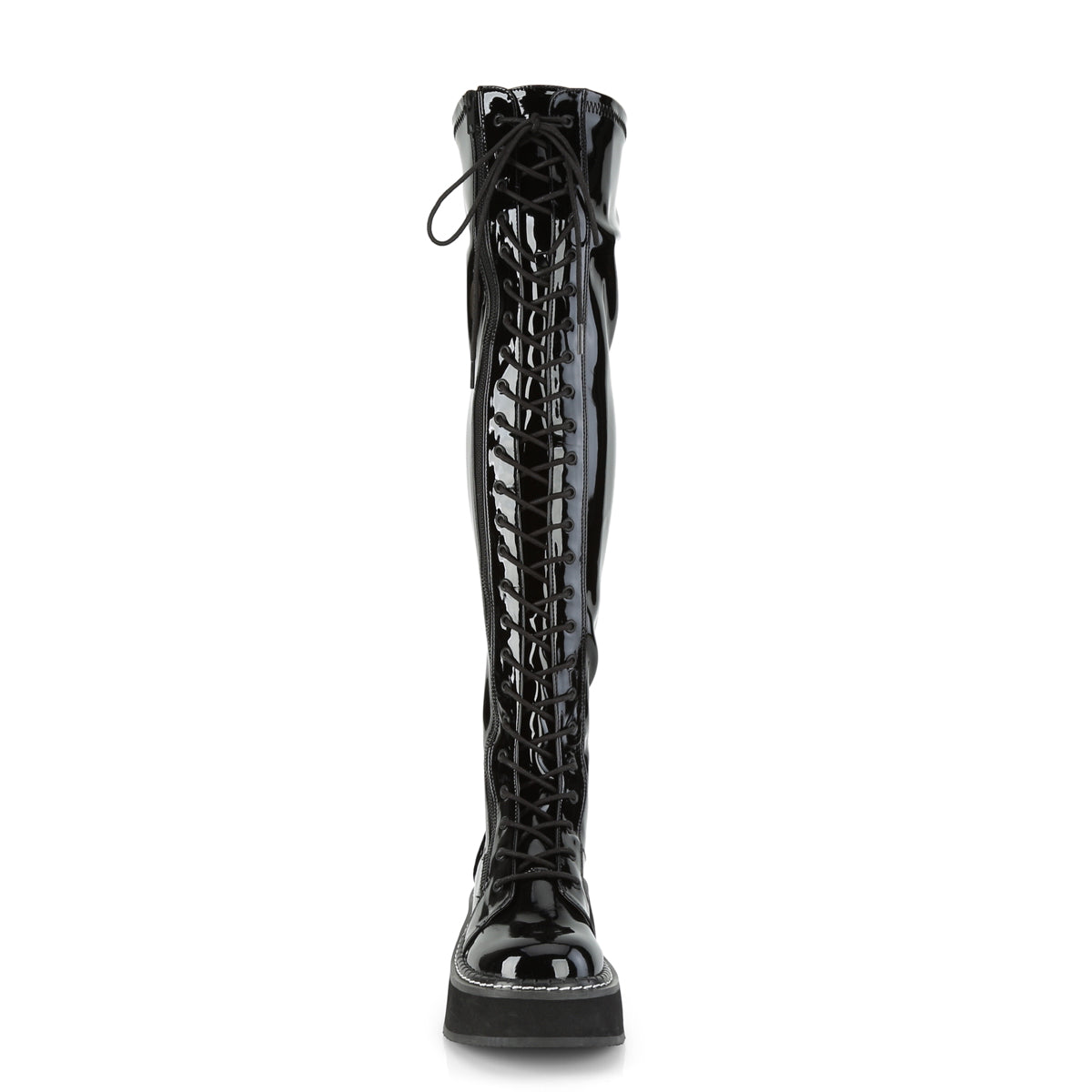EMILY-375 Black Patent Thigh Boot Demonia