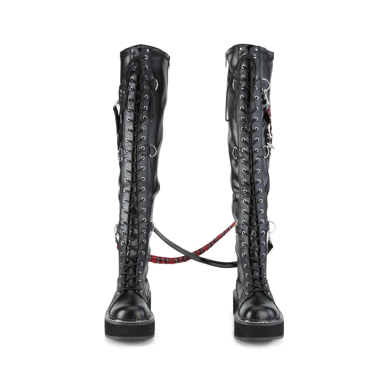 EMILY-377 Black StretchVegan Leather Lace-Up Boot Demonia