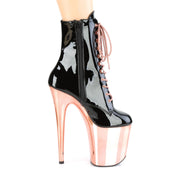 FLAMINGO-1020 Black Patent/Rose Gold Chrome Ankle Boot Pleaser US Size (Women's): 5