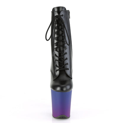 FLAMINGO-1020BP Black Faux Leather/Blue-Purple Ombre Ankle Boot Pleaser