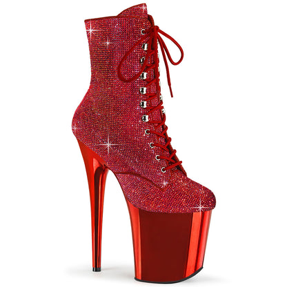 FLAMINGO-1020CHRS Red Rhinestone Ankle Boot Pleaser