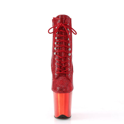 FLAMINGO-1020CHRS Red Rhinestone Ankle Boot Pleaser