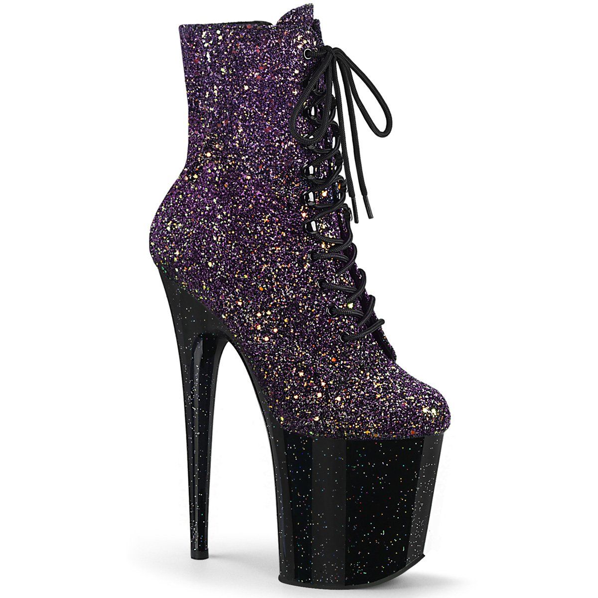 FLAMINGO-1020OMBG Purple Multi Glitter/Black Ankle Boot Pleaser
