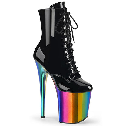 FLAMINGO-1020RC Black Patent/Rainbow Chrome Ankle Boot Pleaser
