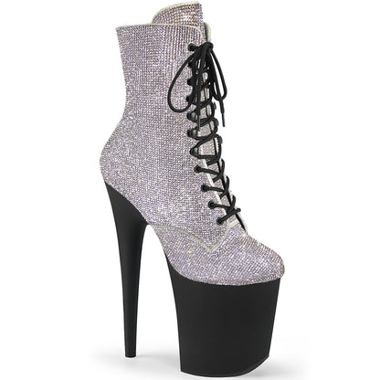 FLAMINGO-1020RS Silver Rhinestone Ankle Boot Pleaser