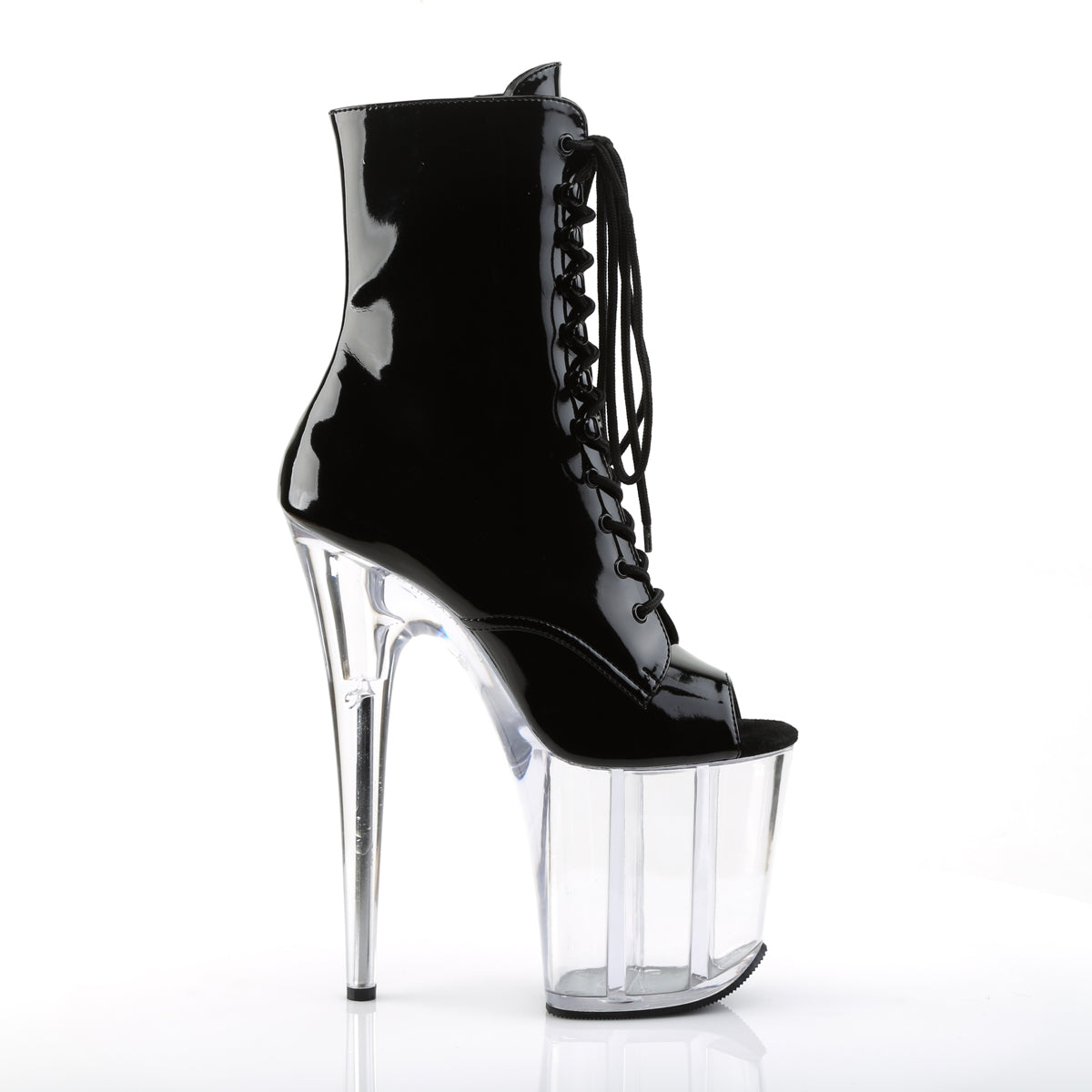 FLAMINGO-1021 Black Patent/Clear Ankle Boot Pleaser