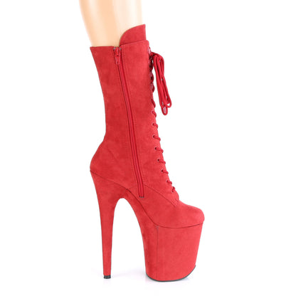 FLAMINGO-1050FS Red Faux Suede/Red Faux Suede Mid-Calf Boot Pleaser