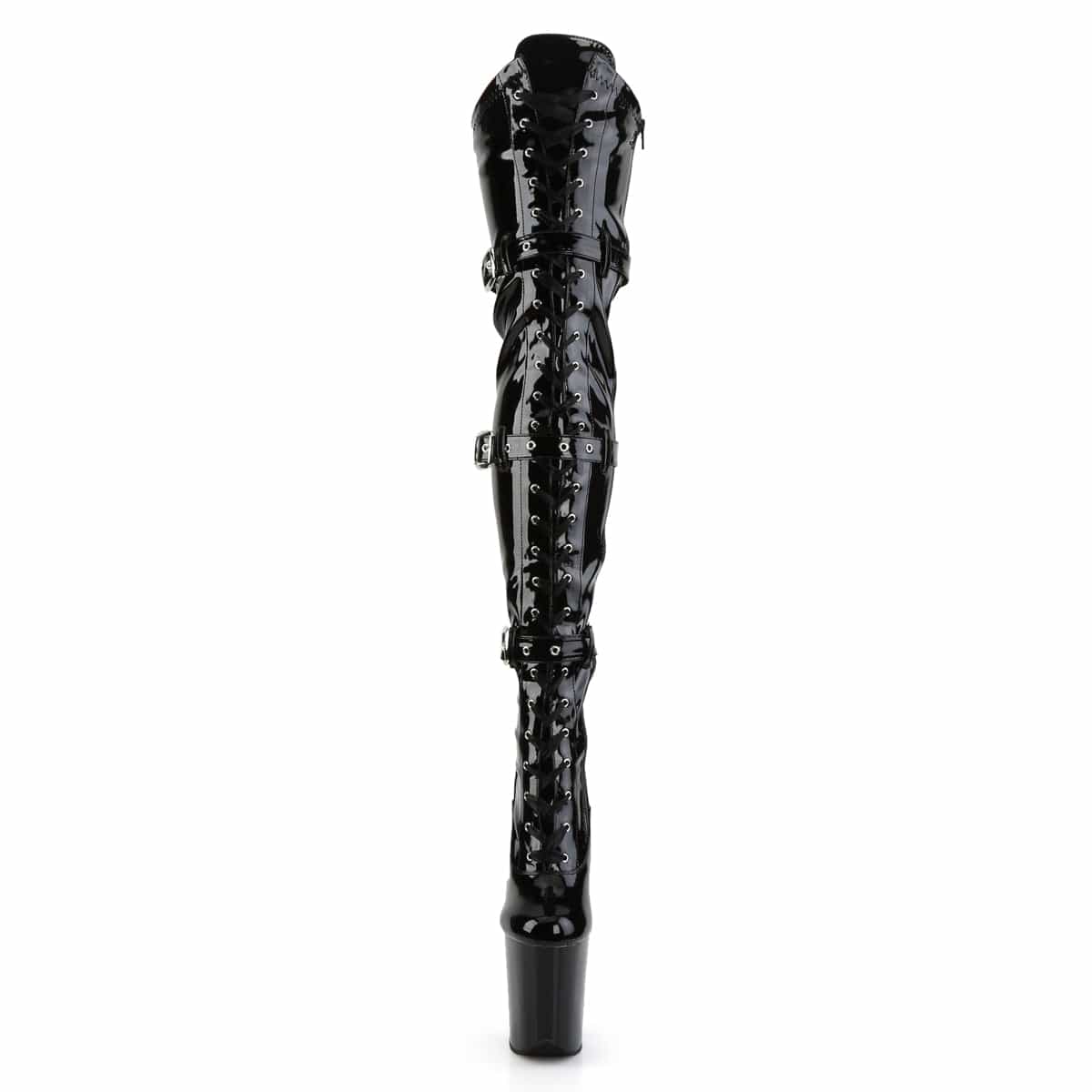 FLAMINGO-3028 Black Stretch Patent/Black Thigh Boot Pleaser US Size (Women's): 6