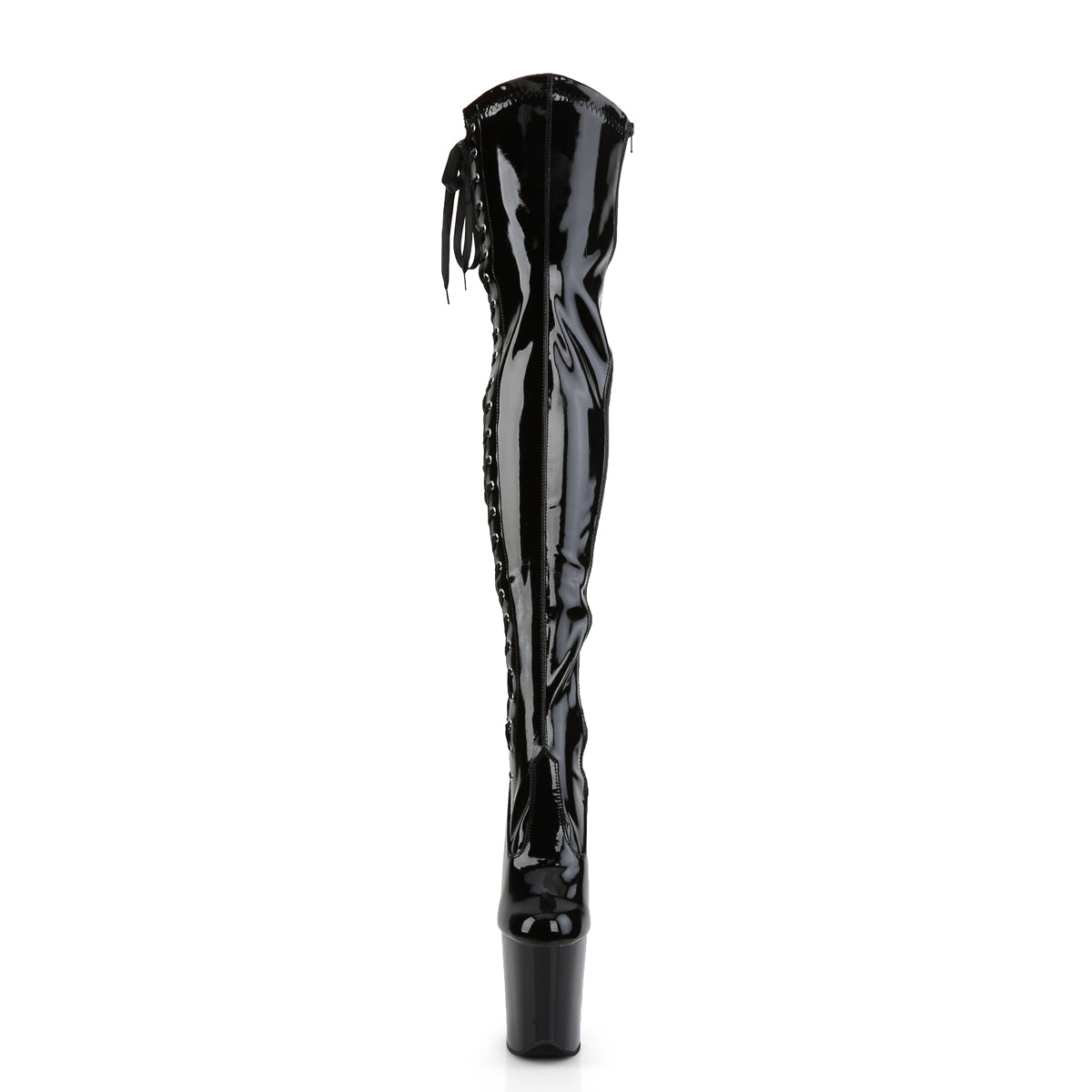 FLAMINGO-3050 Black Stretch Patent Thigh Boot Pleaser