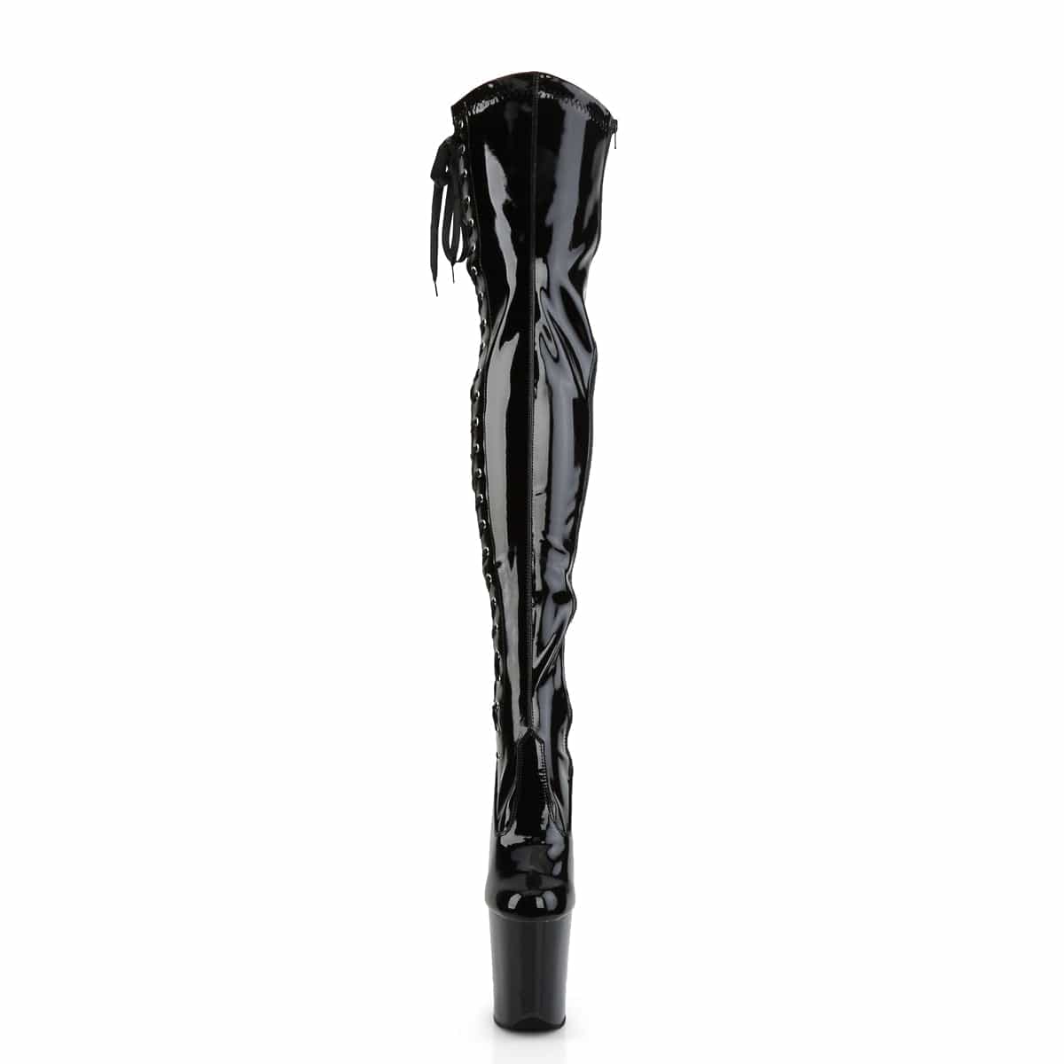 FLAMINGO-3050 Black Stretch Patent/Black Thigh Boot Pleaser US Size (Women's): 6