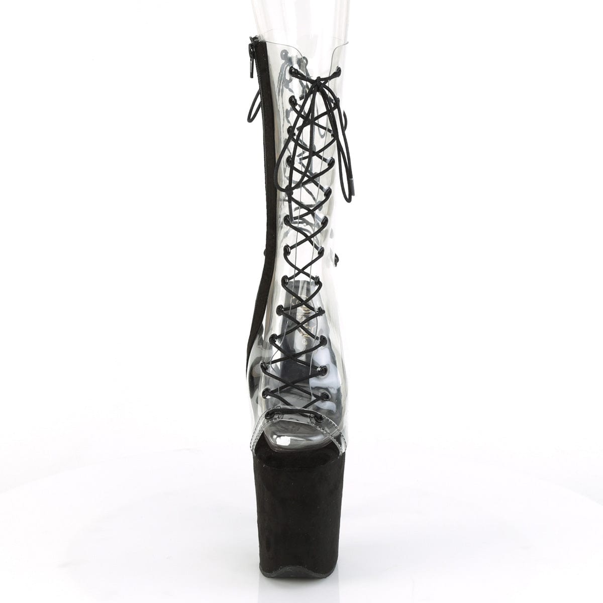 FLAMINGO-800-60FS Clear/Black Faux Suede Mid-Calf Boot Pleaser US Size (Women's): 5