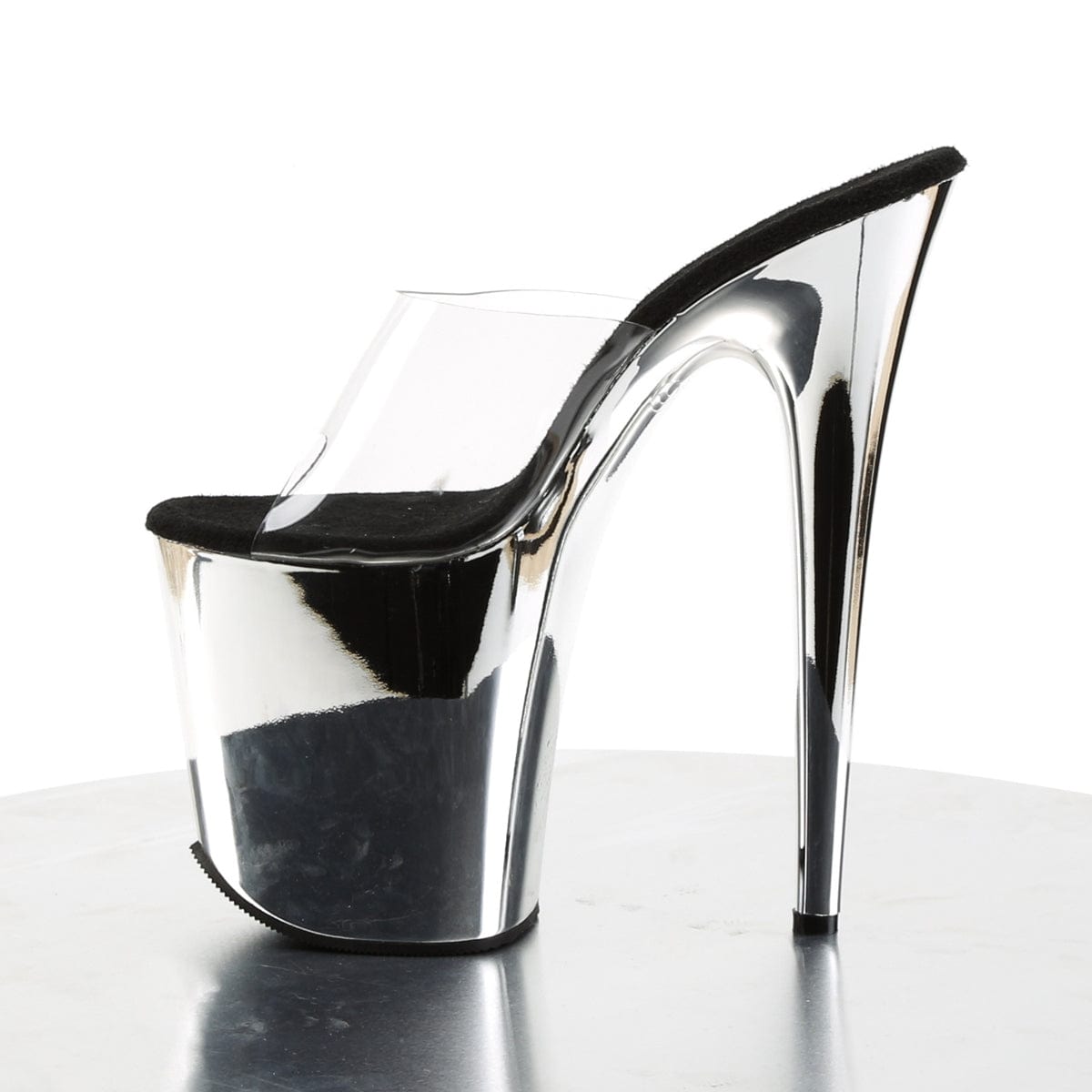 FLAMINGO-801 Clear/Silver Chrome Slide Pleaser US Size (Women's): 5