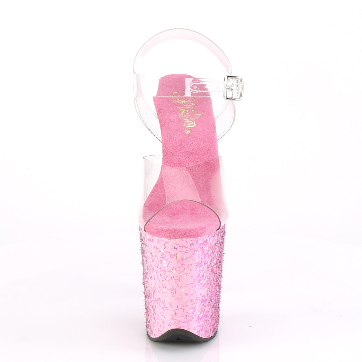 FLAMINGO-808CF Clear/Pink Confetti Platform Sandal Pleaser