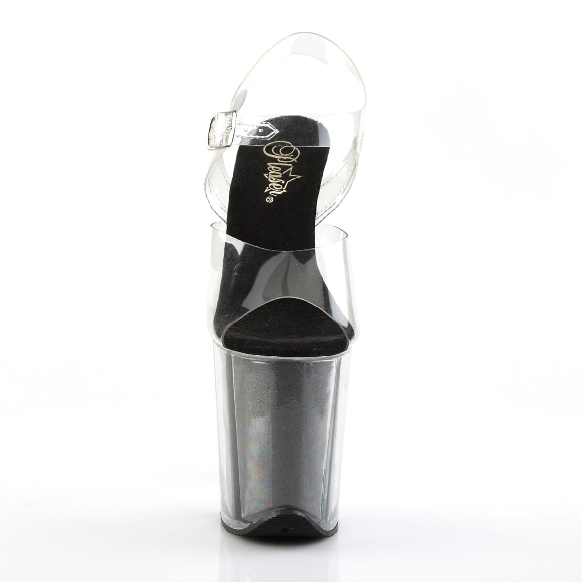 FLAMINGO-808G Clear/Black Glitter Platform Sandal Pleaser US Size (Women's): 5