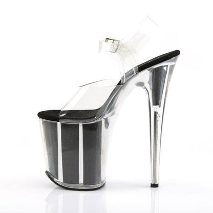 FLAMINGO-808G Clear/Black Glitter Platform Sandal Pleaser