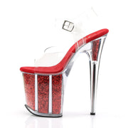FLAMINGO-808G Clear/Red Glitter Platform Sandal Pleaser US Size (Women's): 5