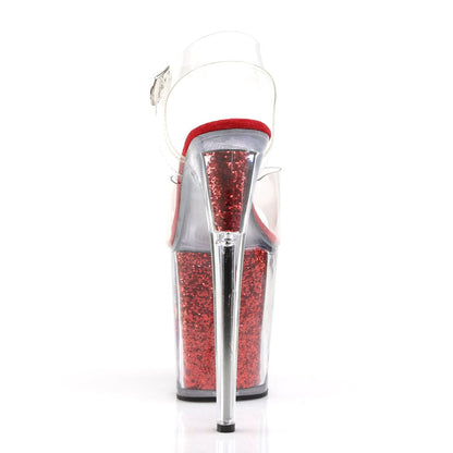 FLAMINGO-808G Clear/Red Glitter Platform Sandal Pleaser