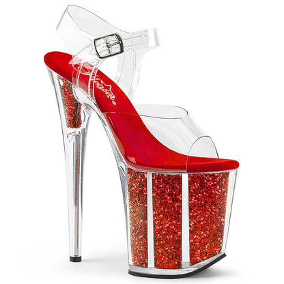 FLAMINGO-808G Clear/Red Glitter Platform Sandal Pleaser