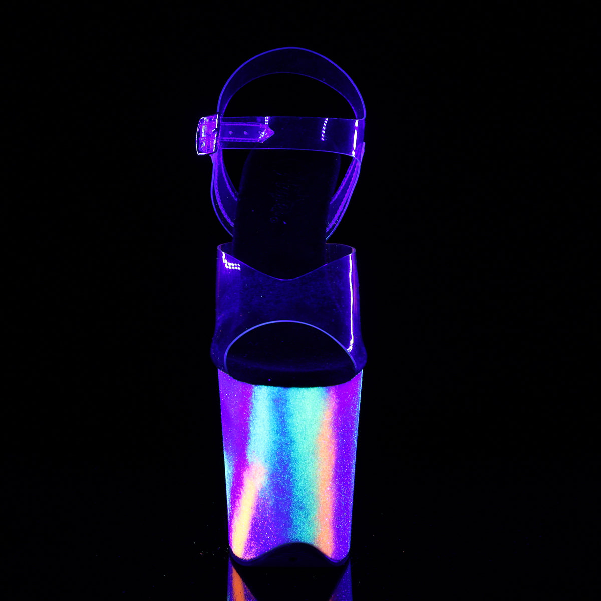 FLAMINGO-808GXY Clear/Neon Glitter Platform Sandal Pleaser