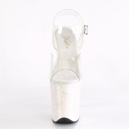 FLAMINGO-808LG Clear/Opal Multi Glitter Platform Sandal Pleaser